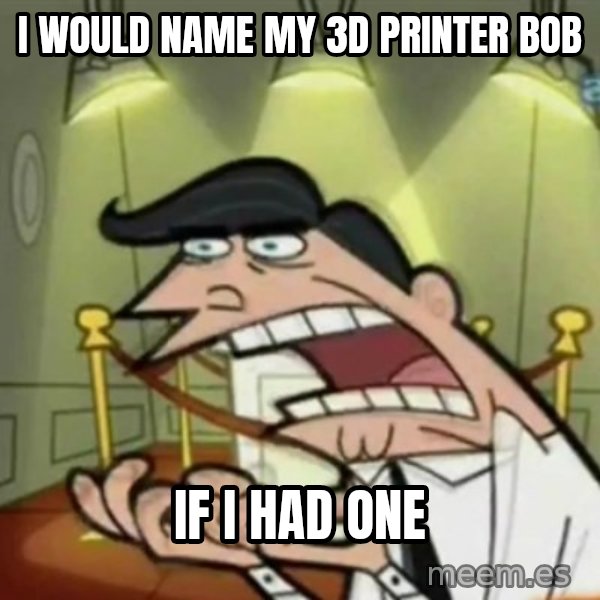 If i had one meme: I would name my 3d printer bob / IF I HAD ONE