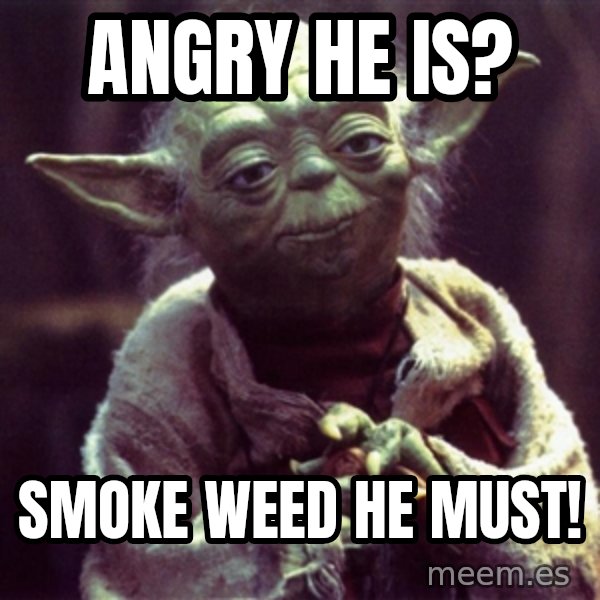 Yoda meme: Angry he is? / Smoke weed he must!