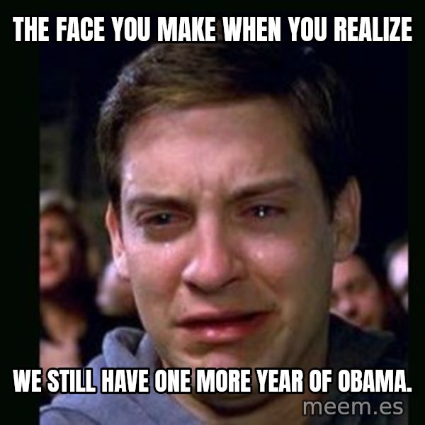 crying peter parker meme: the face you make when you realize / we still have one more year of obama.