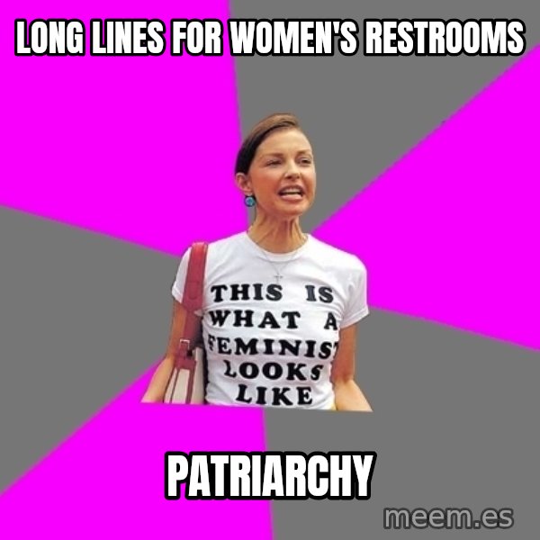 Feminist Cunt meme: long lines for women's restrooms / patriarchy