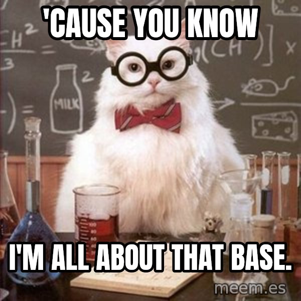 Chemistry Cat meme: 'Cause you know / I'm all about that base.