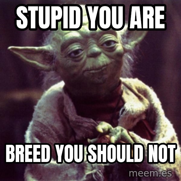 Yoda meme: STUPID YOU ARE / BREED YOU SHOULD NOT