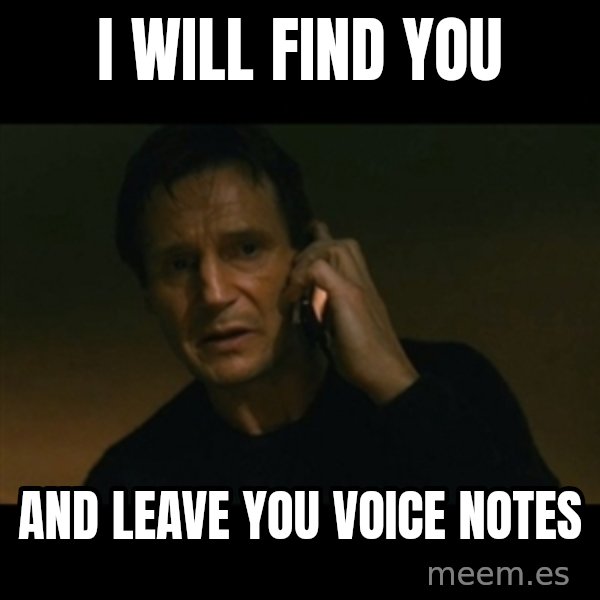 liam neeson taken meme: I will find you / and leave you voice notes