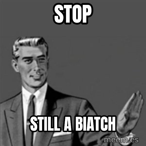 Correction Guy meme: stop / still a biatch