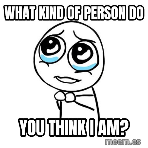 pleaseguy  meme: What kind of person do / you think I am?