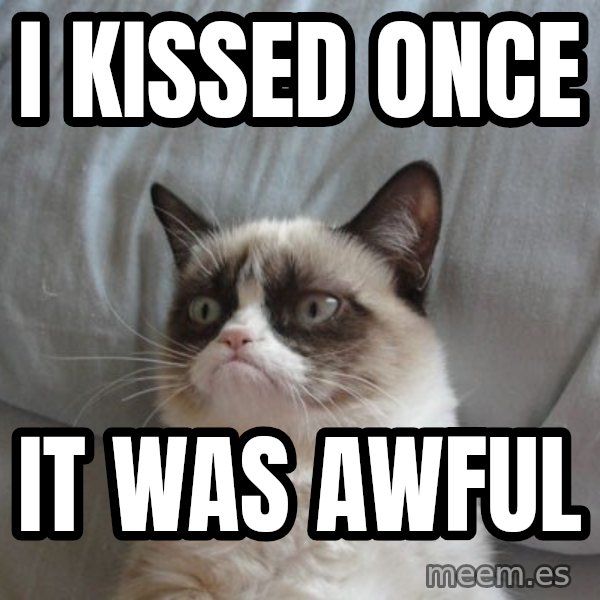 Grumpy cat good meme: I kissed once / it was awful
