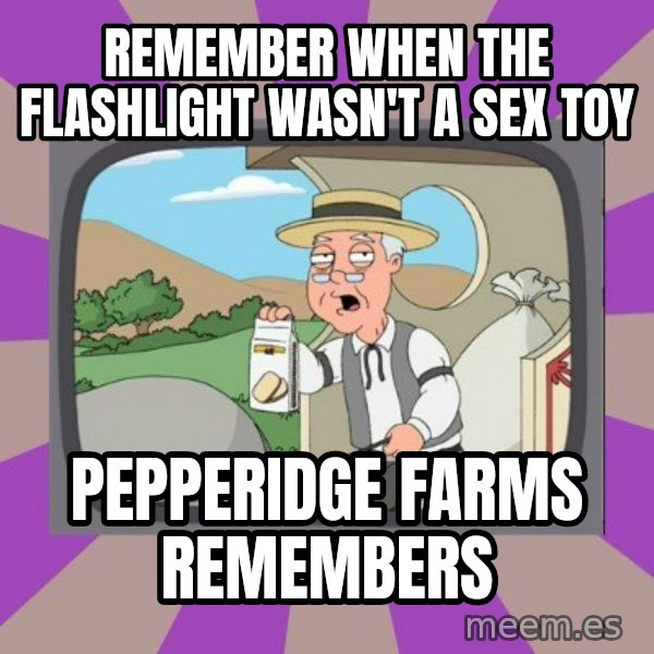 Pepperidge Farm Remembers FG meme: remember when the flashlight wasn't a sex toy / Pepperidge Farms remembers