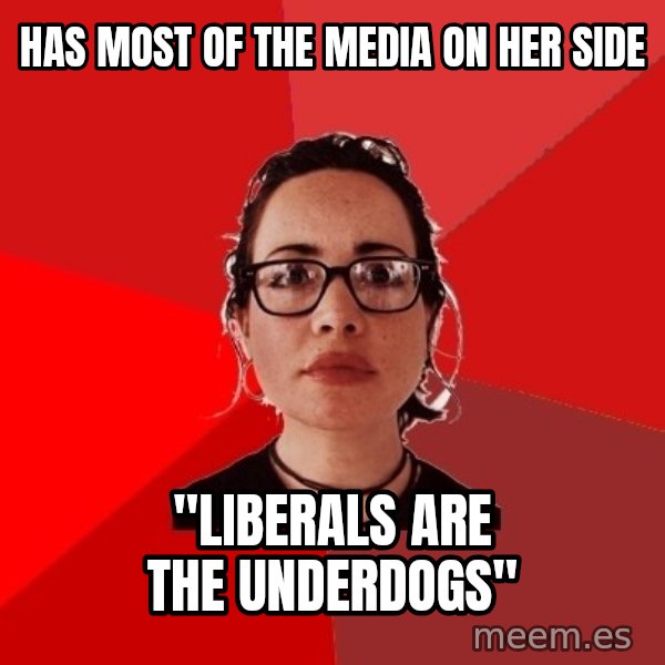 Liberal Douche Garofalo meme: Has most of the media on her side / "Liberals are the underdogs"