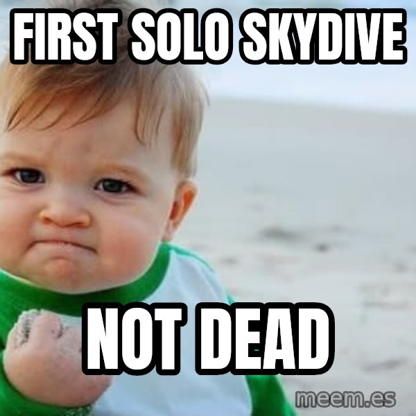 Success Kid meme: First solo skydive / Not dead