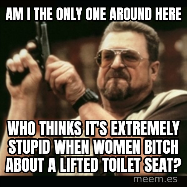 am i the only one around here meme: Am I the only one around here / who thinks it's extremely stupid when women bitch about a lifted toilet seat?