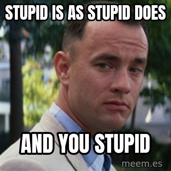 forrest gump meme: Stupid is as stupid does / AND YOU STUPID
