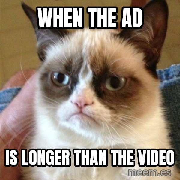 Grumpy Cat  meme: When the ad / Is longer than the video