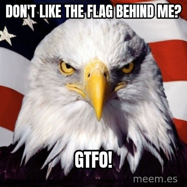 American Pride Eagle meme: DON'T LIKE THE FLAG BEHIND ME? / GTFO!