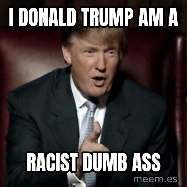 Donald Trump meme: I Donald Trump am a / racist dumb ass