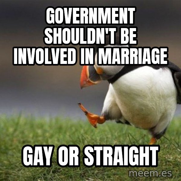 Unpopular Opinion Puffin meme: Government shouldn't be involved in marriage / Gay or straight