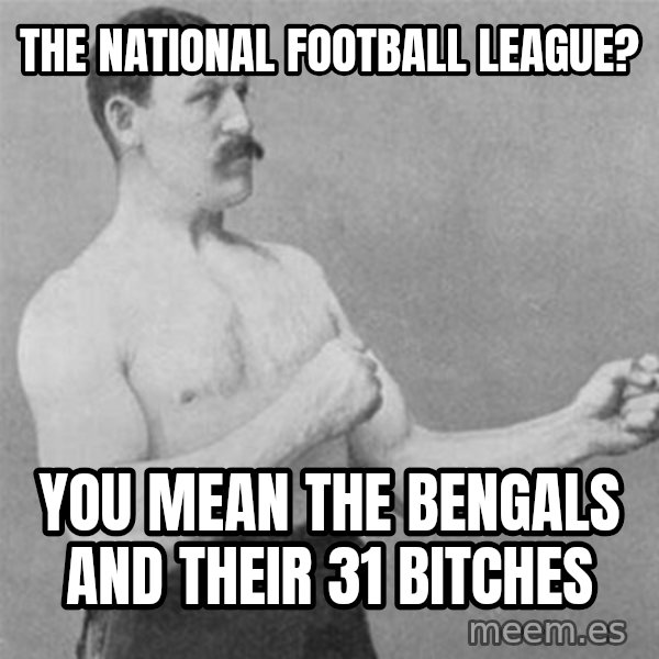 overly manlyman meme: The National Football League? / You mean the Bengals and their 31 bitches