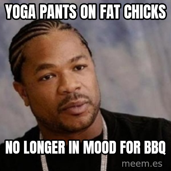 Yo Dawg meme: yoga pants on fat chicks / no longer in mood for BBQ
