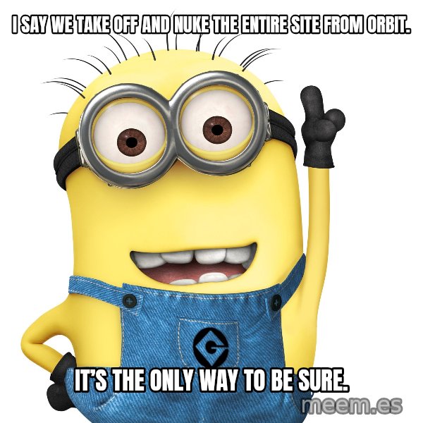 Despicable Me Minion meme: I say we take off and nuke the entire site from orbit. / It’s the only way to be sure.