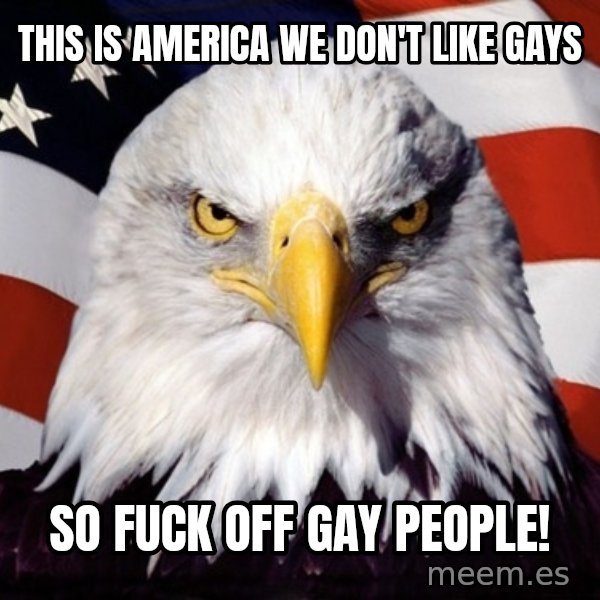 American Pride Eagle meme: This Is America We Don't Like Gays / So Fuck Off Gay people!