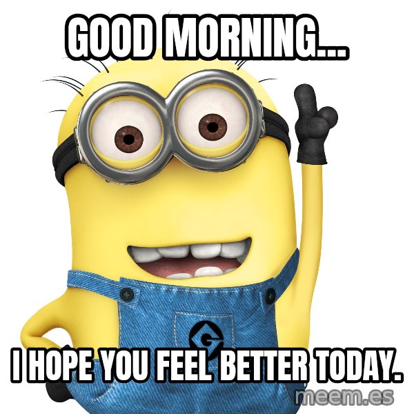 Despicable Me Minion meme: Good morning... / I hope you feel better today.