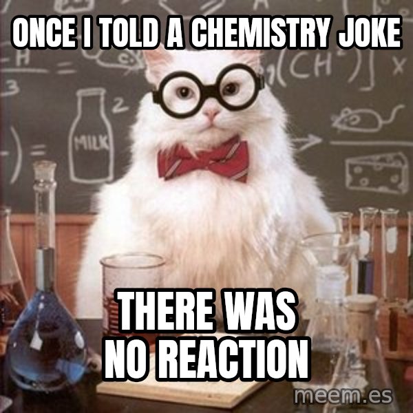 Chemistry Cat meme: Once I told A Chemistry Joke / There Was No Reaction