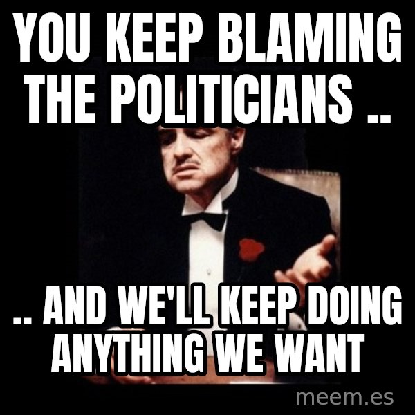 The Godfather meme: You keep blaming the politicians .. / .. and we'll keep doing anything we want