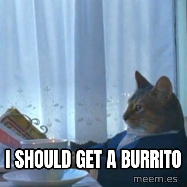 newspaper cat realization meme: i should get a burrito