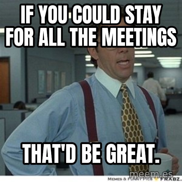 That would be great meme: If you could stay for all the meetings / That'd be great.