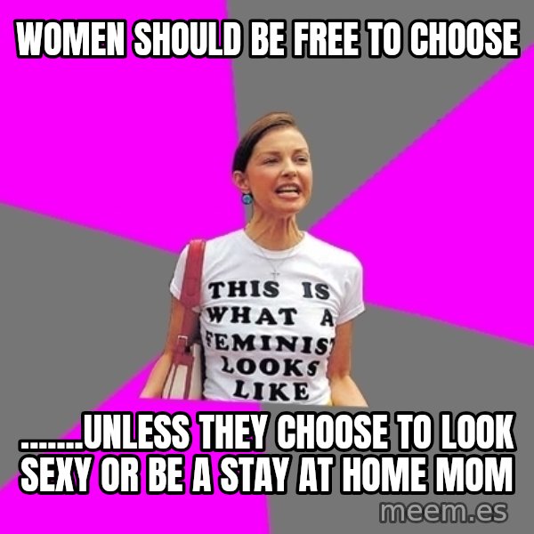 Feminist Cunt meme: Women should be free to choose / .......unless they choose to look sexy or be a stay at home mom