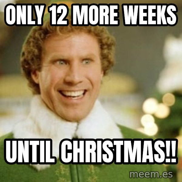 Buddy the Elf meme: Only 12 more weeks / until Christmas!!