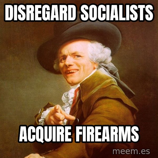 Joseph Ducreux meme: DISREGARD SOCIALISTS / ACQUIRE FIREARMS