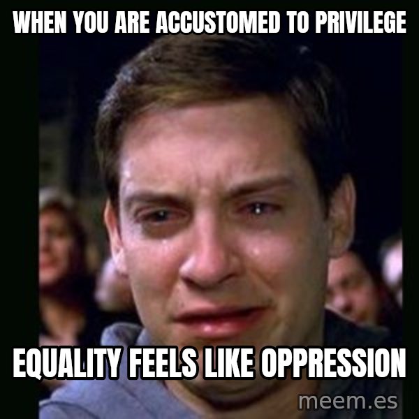 crying peter parker meme: When you are accustomed to privilege / equality feels like oppression