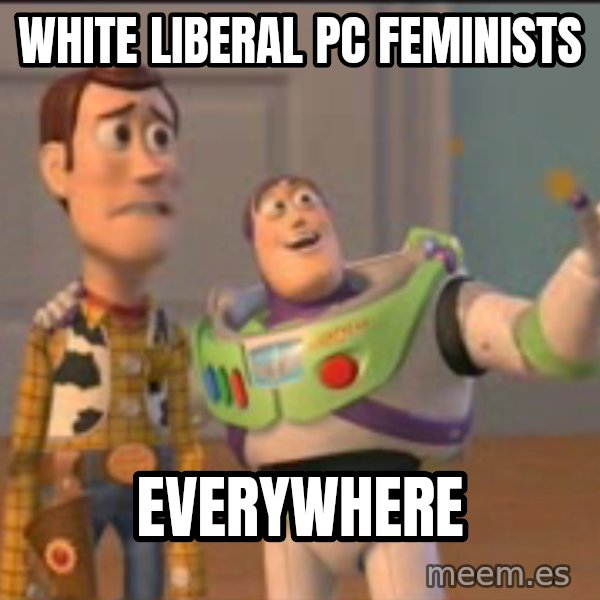 X, X Everywhere  meme: White liberal PC Feminists / Everywhere