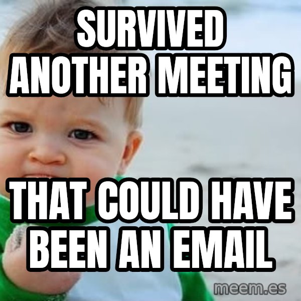 Success Kid meme: Survived another meeting / that could have been an email