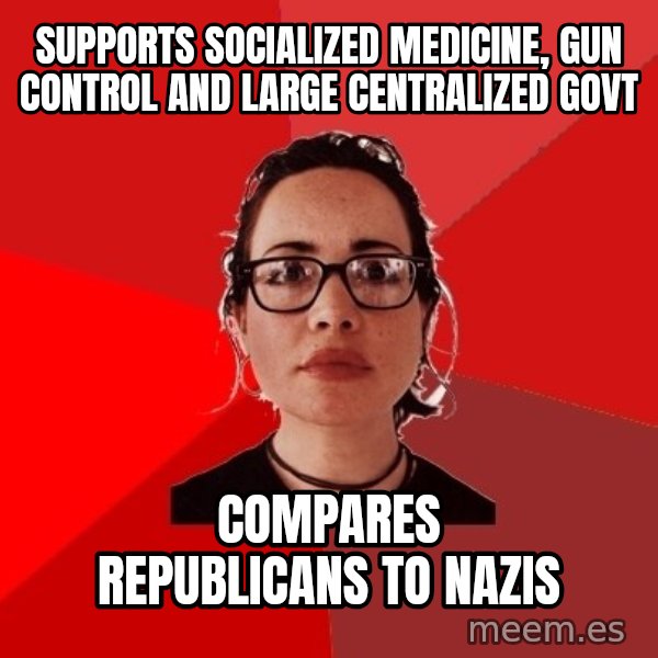 Liberal Douche Garofalo meme: supports socialized medicine, gun control and large centralized govt / compares republicans to nazis