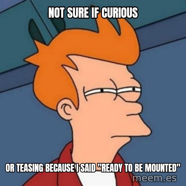 Not sure if troll meme: NOT SURE IF CURIOUS / OR TEASING BECAUSE I SAID "READY TO BE MOUNTED"