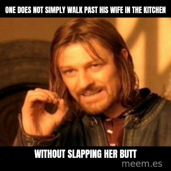 Does not simply walk into mordor Boromir  meme: ONE DOES NOT SIMPLY WALK PAST HIS  WIFE IN THE KITCHEN / WITHOUT SLAPPING HER BUTT