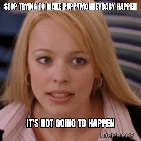 mean girls meme: Stop trying to make puppymonkeybaby happen / it's not going to happen