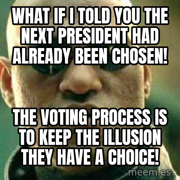 What If I Told You meme: What If I told You The next President had already been chosen! / the voting process is to keep the illusion they have a choice!