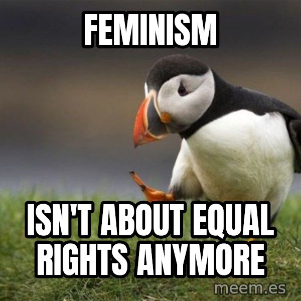 Unpopular Opinion Puffin meme: Feminism / Isn't about equal rights anymore