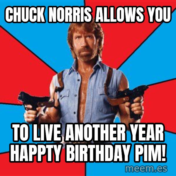 Chuck Norris  meme: CHUCK NORRIS ALLOWS YOU / TO LIVE ANOTHER YEAR HAPPTY BIRTHDAY PIM!