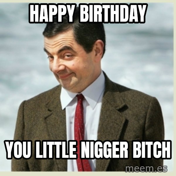 MR bean meme: happy birthday / you little nigger bitch