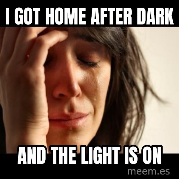 crying girl sad meme: I GOT HOME AFTER DARK / AND THE LIGHT IS ON