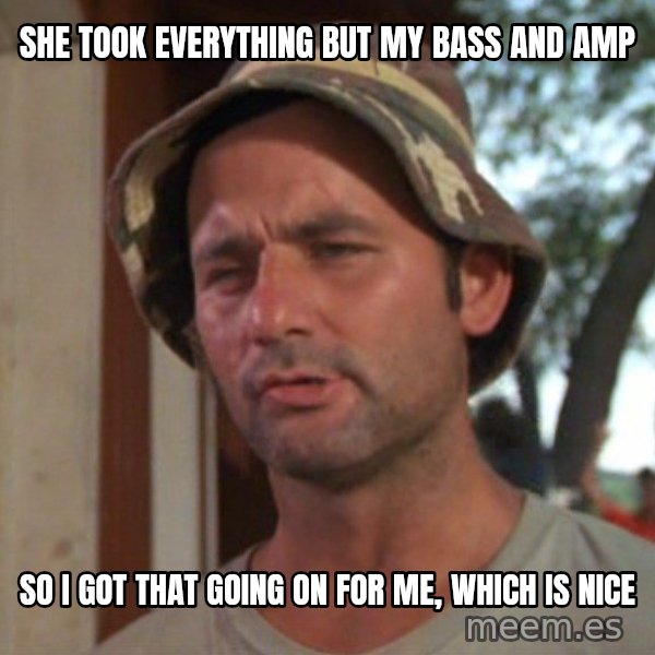 So I got that going on for me, which is nice meme: she took everything but my bass and amp / So I got that going on for me, which is nice