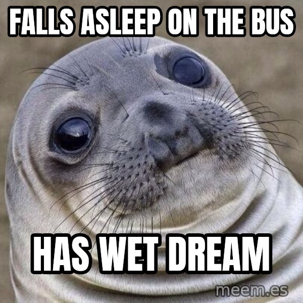 Awkward Seal meme: falls asleep on the bus / has wet dreaM