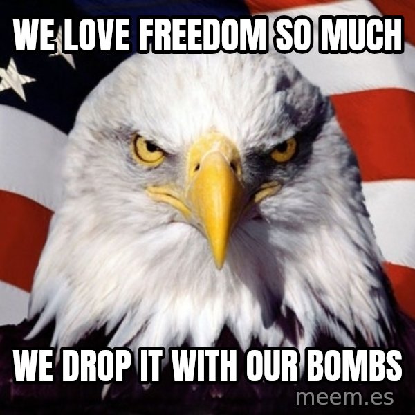 American Pride Eagle meme: We love freedom so much / we drop it with our bombs