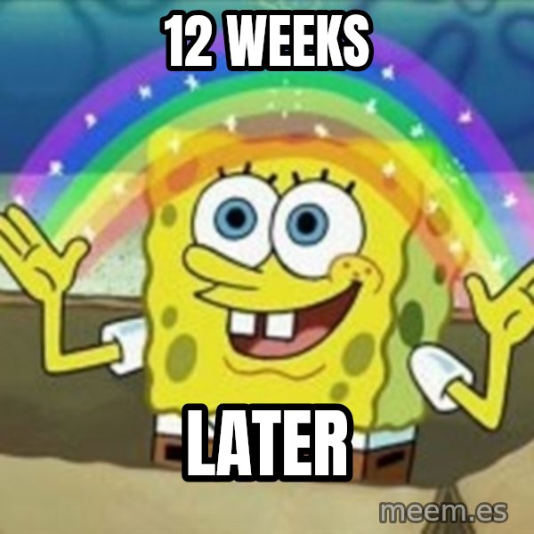 Spongebob meme: 12 weeks / later