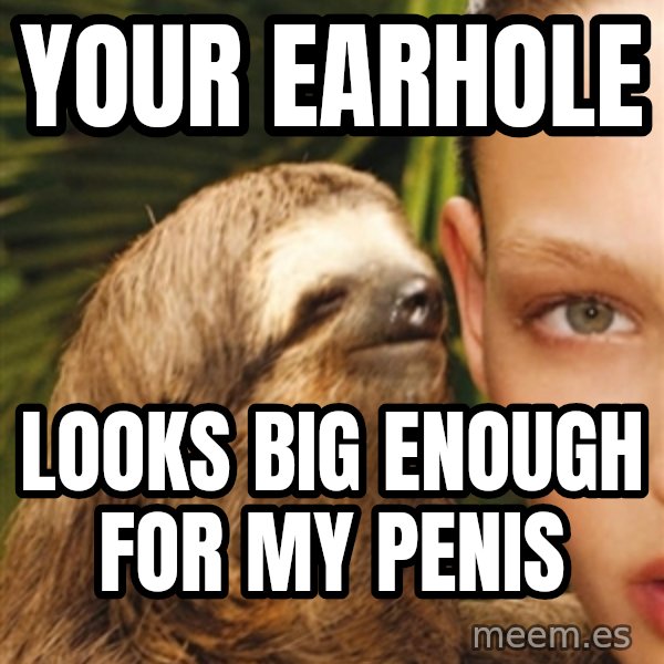 The Rape Sloth meme: your earhole / looks big enough for my penis