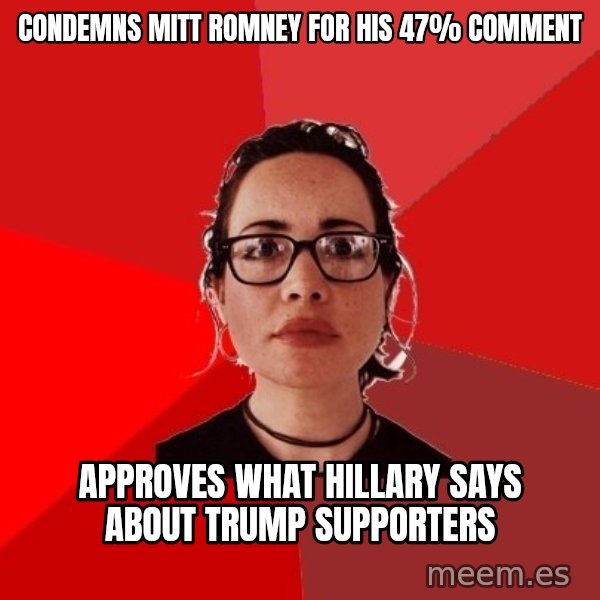 Liberal Douche Garofalo meme: condemns mitt romney for his 47% comment / approves what hillary says about trump supporters