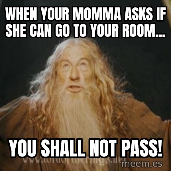 You shall not pass meme: When your momma asks if she can go to your room... / YOU SHALL NOT PASS!